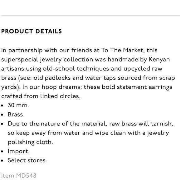 Madewell To The Market Link Earrings Brass Ringlet NWT - Picture 3 of 7